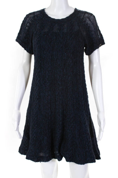 Chanel Womens Short Sleeve Sweater Dress With Slip Blue Alpaca Linen Size FR 36