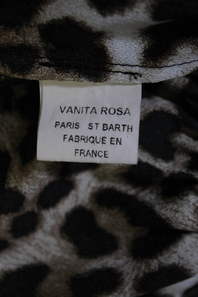 Vanita Rosa Womens Off Shoulder Lace Trim Animal Print Blouse Brown Size M