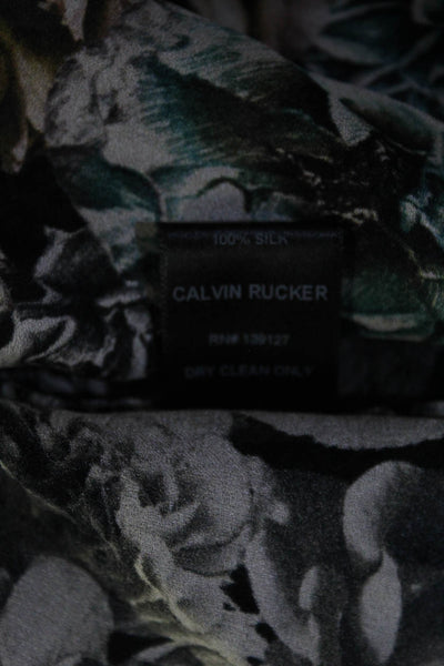 Calvin Klein Womens V Neck Long Sleeve Floral Blouse Multicolor Size XS