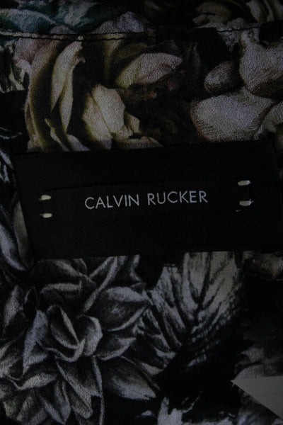 Calvin Klein Womens V Neck Long Sleeve Floral Blouse Multicolor Size XS
