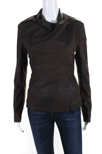 BNCI By Blanc Noir Womens Asymmetric Faux Leather Jacket Brown Size Medium