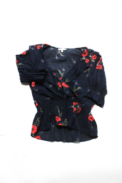 Joie Womens V Neck Floral Abstract Shirts Navy Blue White XS Lot 2