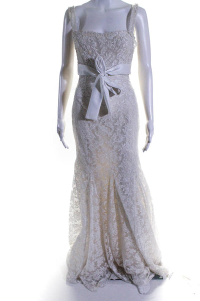 Zuhair Murad Ready To Wear Womens Lace Beaded Wedding Gown White Size Large