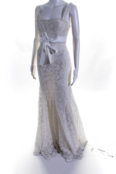 Zuhair Murad Ready To Wear Womens Lace Beaded Wedding Gown White Size Large