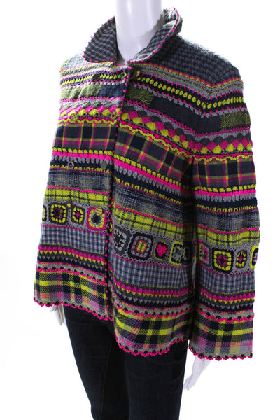 Pero Womens Crocket Plaid Double Breasted Jacket Pink Green Blue Size FR 38