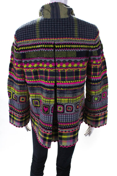 Pero Womens Crocket Plaid Double Breasted Jacket Pink Green Blue Size FR 38