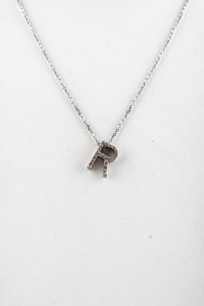 Designer Womens 14KT White Gold Diamond Initial R Pendant Necklace