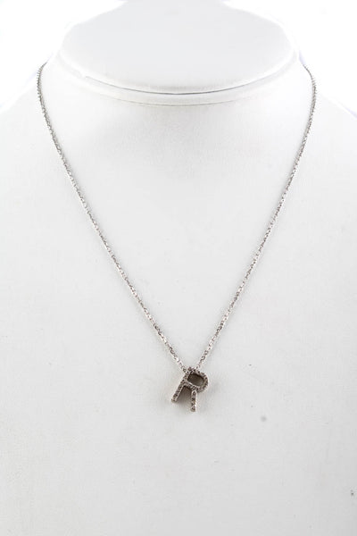 Designer Womens 14KT White Gold Diamond Initial R Pendant Necklace