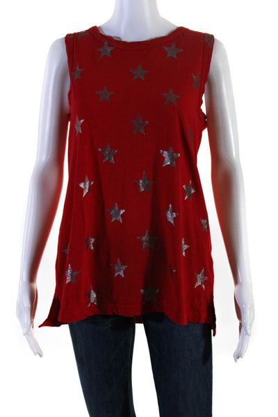 Current/Elliott Womens Jersey Knit Star Printed Sleeveless Tee Red Size 2