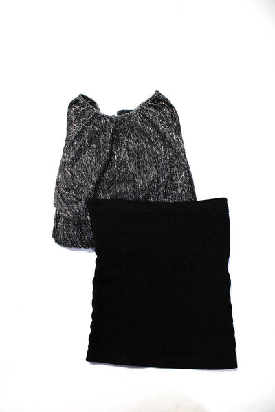 Zara Womens Metallic Long Sleeve Strapless Tops Silver Tone Black XS/S Lot 2