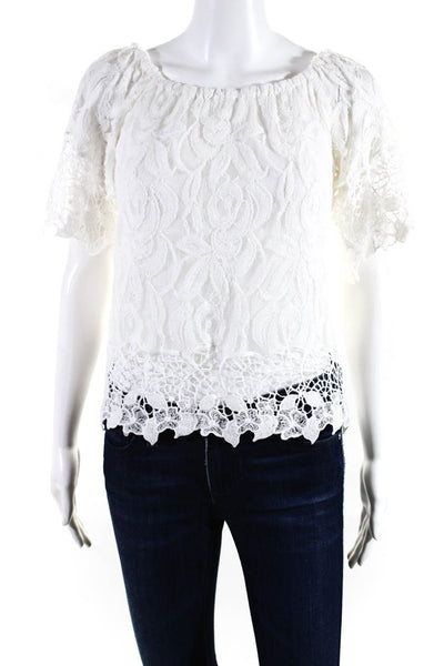 Queen Moda Womens Elastic Off Shoulder Lace Overlay Top White Cotton Size Small