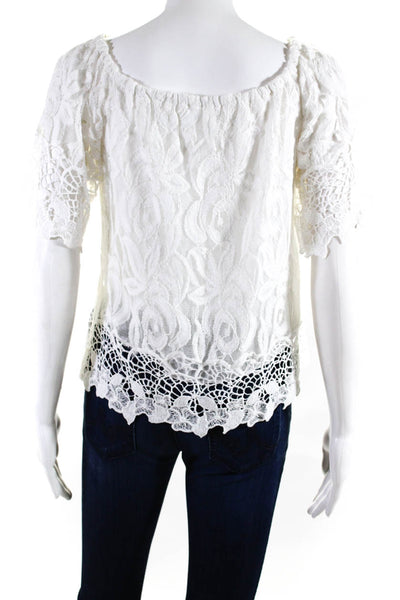 Queen Moda Womens Elastic Off Shoulder Lace Overlay Top White Cotton Size Small