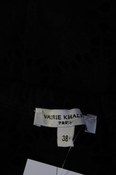 Valerie Khalfon Womens Sleeveless Crew Neck Eyelet Top Black Cotton Size FR 38