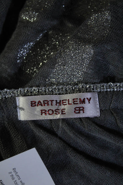 Barthelemy Rose Womens Metallic Trim V Neck Oversized Shirt Gray Linen One Size