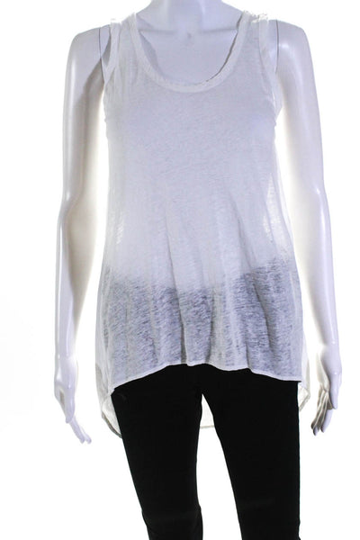 Stark Womens Scoop Neck High Low Tank Top White Linen Size Small