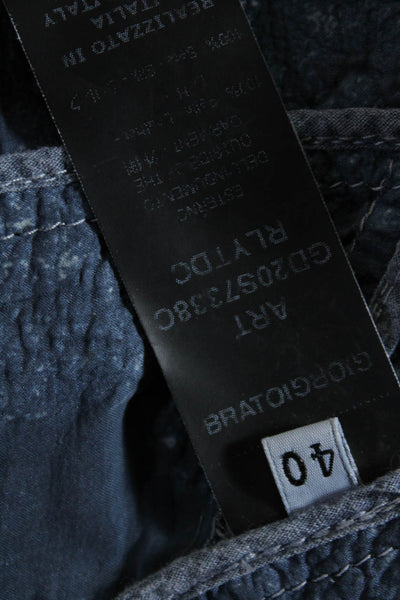 Giorgio Brato Womens Asymmetric Floral Silk Leather Jacket Blue White Size IT 40