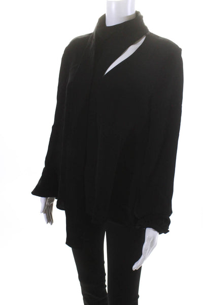 Rodebjer Womens Collared Tie Long Sleeve Blouse Black Size Medium