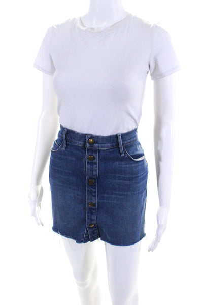 Mother Womens Button Front Knee Length Denim Pencil Skirt Blue Size 29