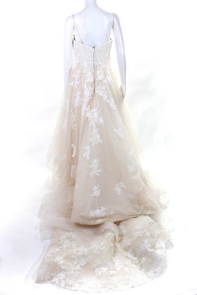 Martina Liana Womens Tulle Lace Beaded Sweetheart Wedding Dress Peach Size 12