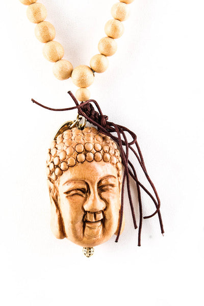 Vanita Rosa Womens Carved Wood Beaded Fringe Buddha Pendant Necklace Brown
