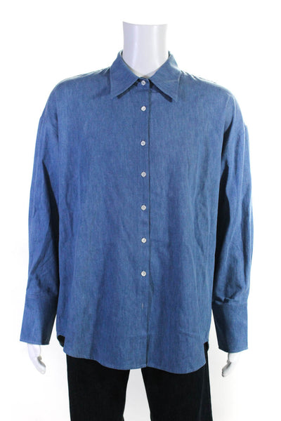 Cekette Mens Button Up Collared Dress Shirt Blue Size Medium