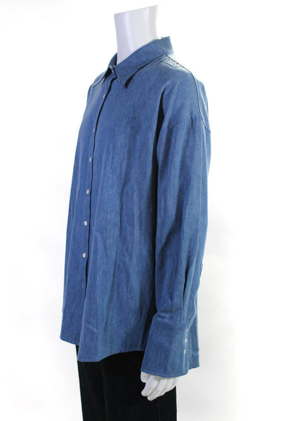 Cekette Mens Button Up Collared Dress Shirt Blue Size Medium