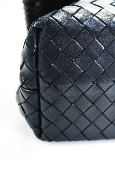 Bottega Veneta Womens Intrecciato Flap Crossbody Handbag Blue Leather