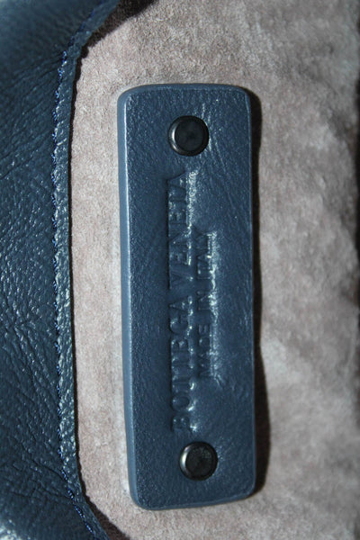 Bottega Veneta Womens Intrecciato Flap Crossbody Handbag Blue Leather