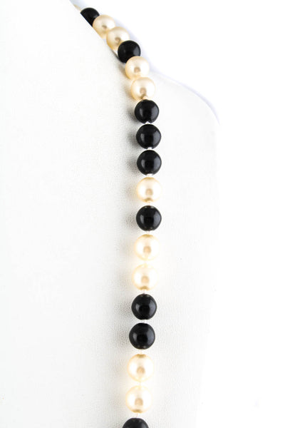 Chanel Womens 05A CC Faux Pearl Beaded Necklace Black White
