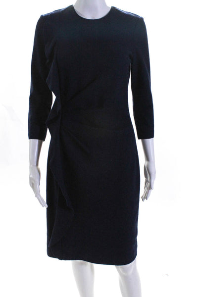 CH Carolina Herrera Womens Zip Up 3/4 Sleeve Crew Neck Sheath Dress Navy Blue 2