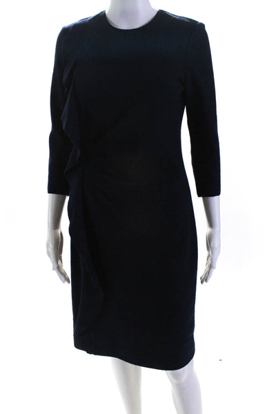 CH Carolina Herrera Womens Zip Up 3/4 Sleeve Crew Neck Sheath Dress Navy Blue 2