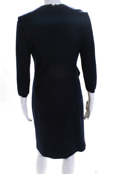 CH Carolina Herrera Womens Zip Up 3/4 Sleeve Crew Neck Sheath Dress Navy Blue 2