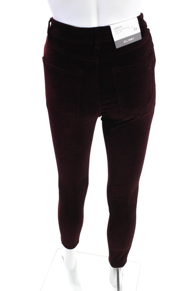 Dl 1961 Womens Velvet Chrissy Ultra High Rise Skinny Pants Jeans Maroon Size 24