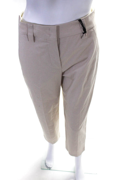 Seventy Womens Cotton Two Clasp Straight Leg Crop Pants Trousers Beige Size 38