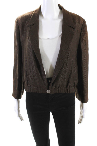 Chanel Womens One Button Notched Collar Blazer Brown Size 38