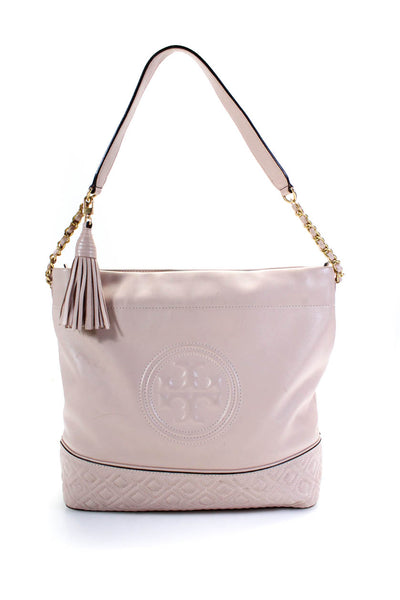 Tory Burch Womens Leather Chain Strap Tote Shoulder Bag Pink Large Handbag