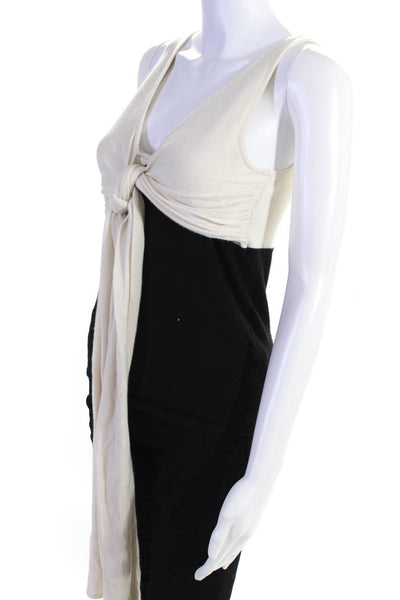 Ralph Lauren Black Label Womens Tie Waist Knit Tank Top Black White Size Medium