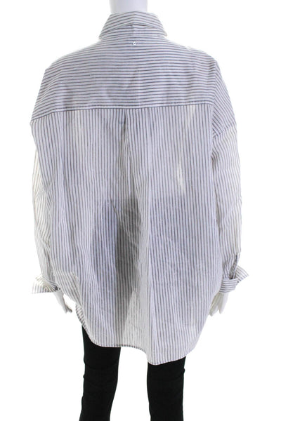 Lorena Antoniazzi Womens Striped Sequin Star Print Button Down Top White Size 44