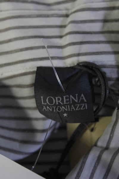 Lorena Antoniazzi Womens Striped Sequin Star Print Button Down Top White Size 44