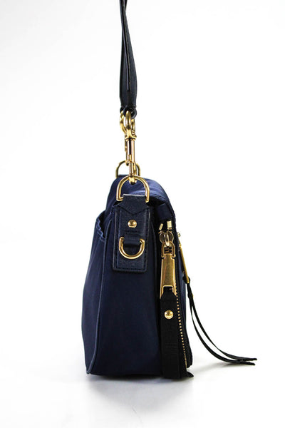 Marc Jacobs Womens Nylon Leather Strap Flap Over Crossbody Blue Handbag