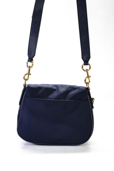 Marc Jacobs Womens Nylon Leather Strap Flap Over Crossbody Blue Handbag