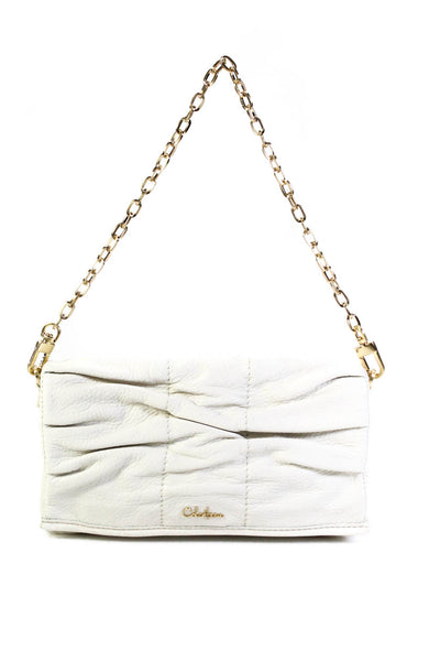 Cole Haan Womans Small Magnetic Closure Clutch Handbag w/ Attached Chain White