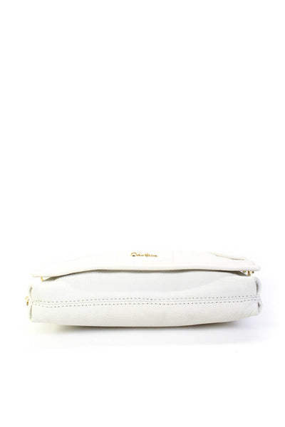 Cole Haan Womans Small Magnetic Closure Clutch Handbag w/ Attached Chain White