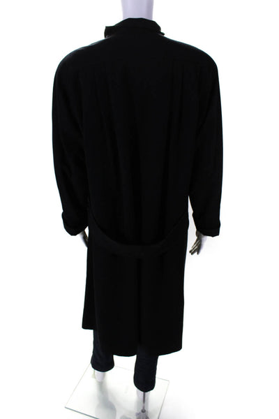 Sanyo Womens Button Down Mock Neck Coat Black Wool Size 2Petite