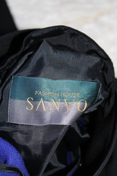 Sanyo Womens Button Down Mock Neck Coat Black Wool Size 2Petite