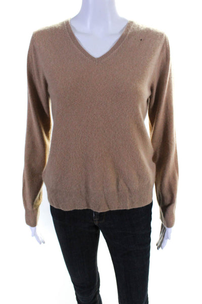 Lord & Taylor Womens V Neck Long Sleeve Cashmere Sweater Brown Size Medium