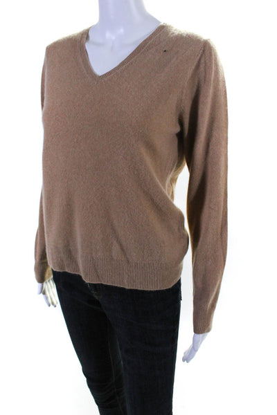 Lord & Taylor Womens V Neck Long Sleeve Cashmere Sweater Brown Size Medium