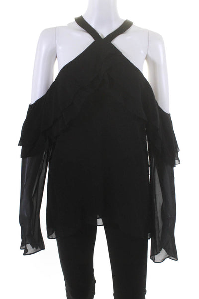 Ecru Womens The Romantic Cold Shoulder Halter Top Blouse Black Size Large