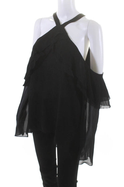 Ecru Womens The Romantic Cold Shoulder Halter Top Blouse Black Size Large