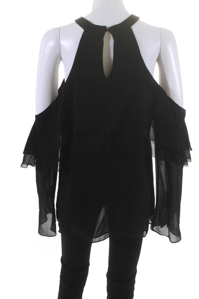 Ecru Womens The Romantic Cold Shoulder Halter Top Blouse Black Size Large